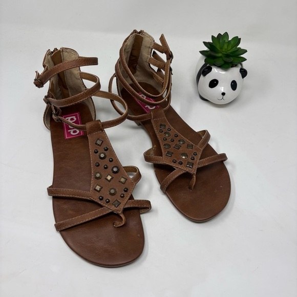 Pop Brown Studded Strappy Sandals - Picture 1 of 6